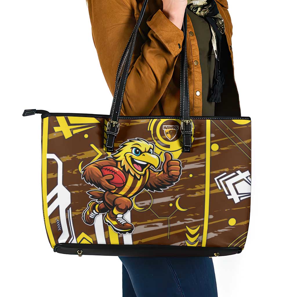 Hawthorn Hawks Leather Tote Bag Mascot Cartoon Football Illustration Style