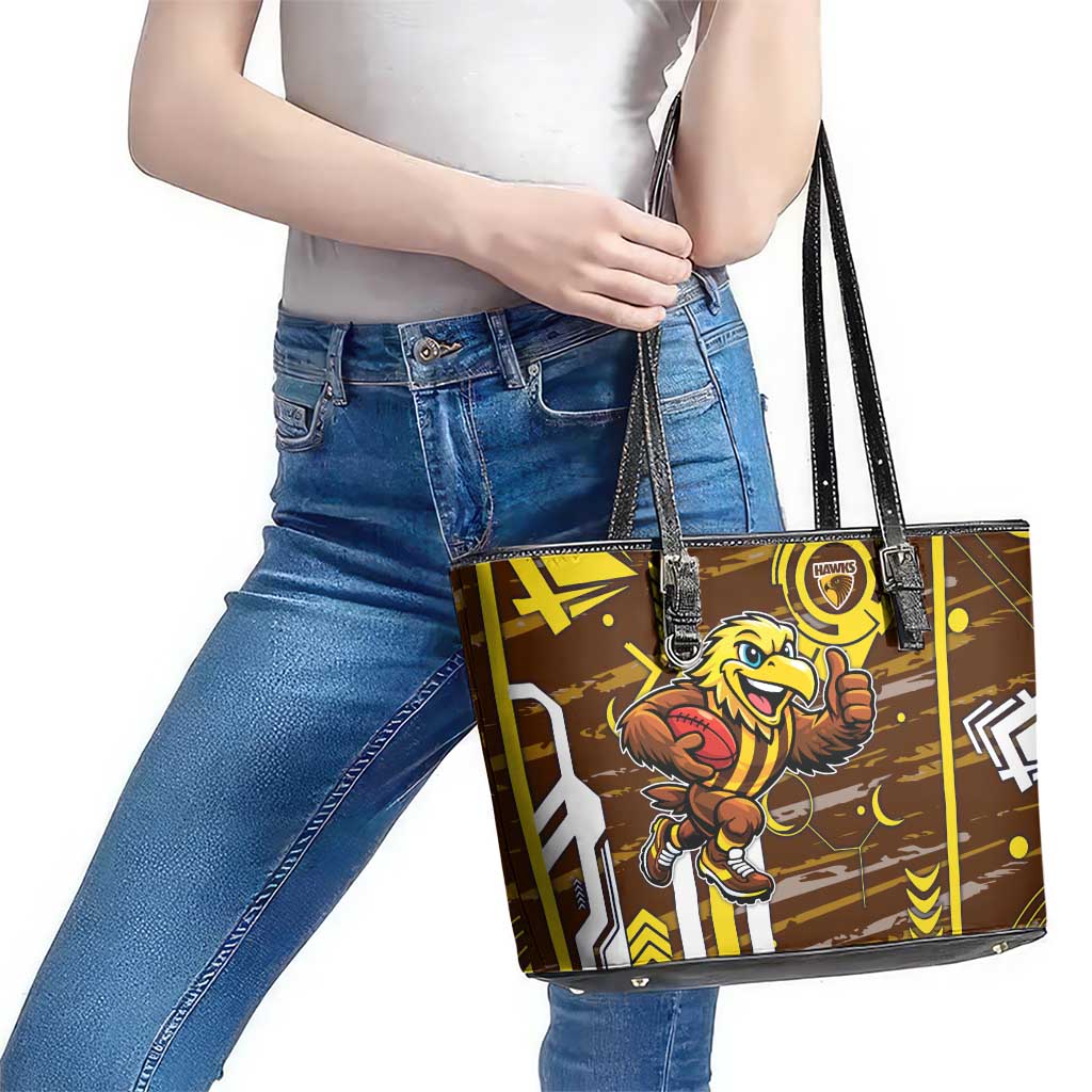 Hawthorn Hawks Leather Tote Bag Mascot Cartoon Football Illustration Style