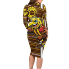 Hawthorn Hawks Long Sleeve Bodycon Dress Mascot Cartoon Football Illustration Style