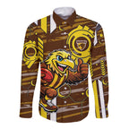 Hawthorn Hawks Long Sleeve Button Shirt Mascot Cartoon Football Illustration Style