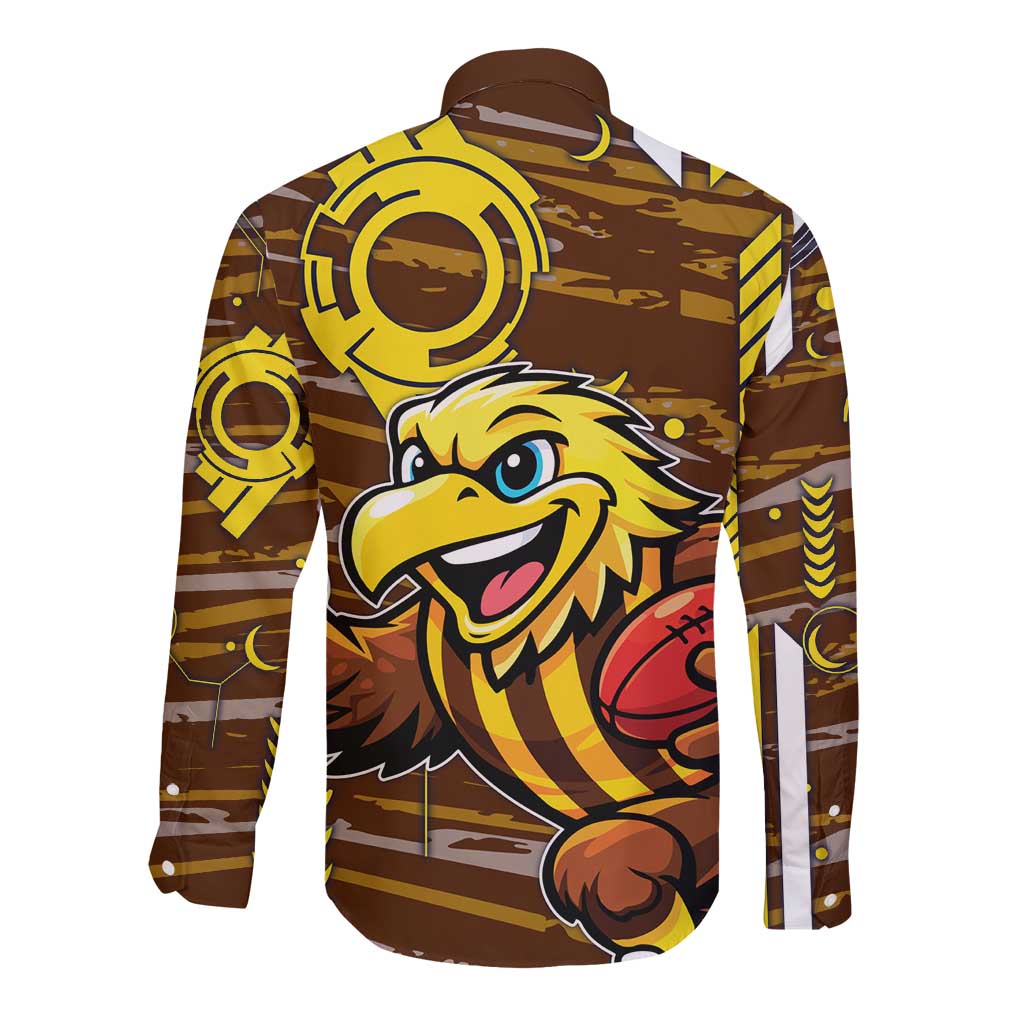 Hawthorn Hawks Long Sleeve Button Shirt Mascot Cartoon Football Illustration Style