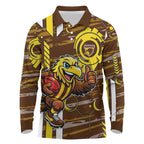 Hawthorn Hawks Long Sleeve Polo Shirt Mascot Cartoon Football Illustration Style