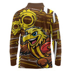 Hawthorn Hawks Long Sleeve Polo Shirt Mascot Cartoon Football Illustration Style