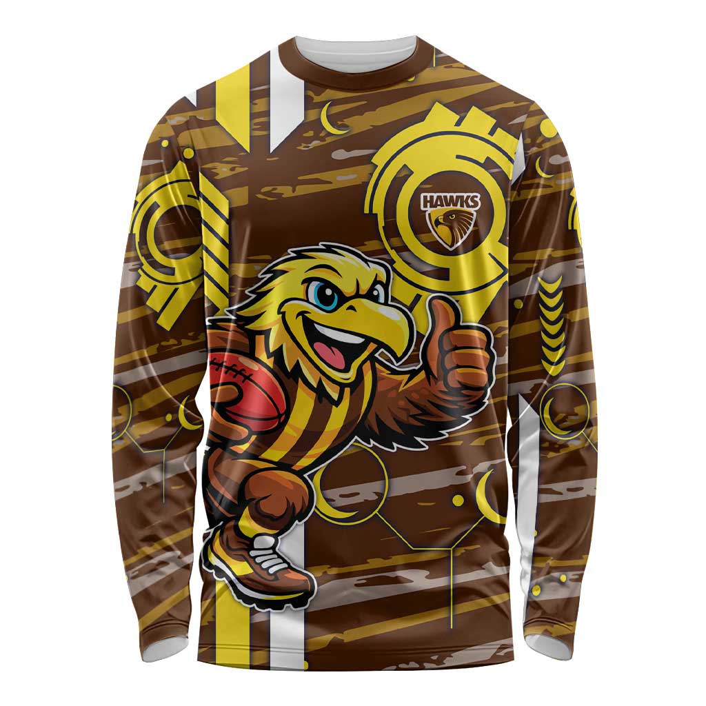 Hawthorn Hawks Long Sleeve Shirt Mascot Cartoon Football Illustration Style