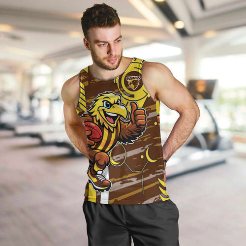 Hawthorn Hawks Men Tank Top Mascot Cartoon Football Illustration Style