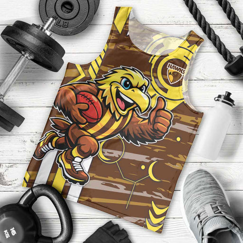 Hawthorn Hawks Men Tank Top Mascot Cartoon Football Illustration Style