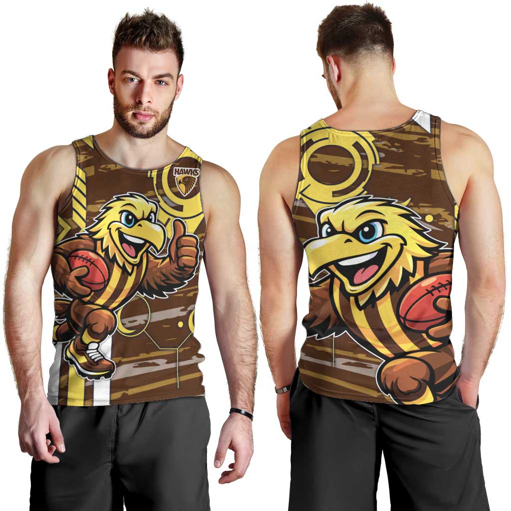 Hawthorn Hawks Men Tank Top Mascot Cartoon Football Illustration Style