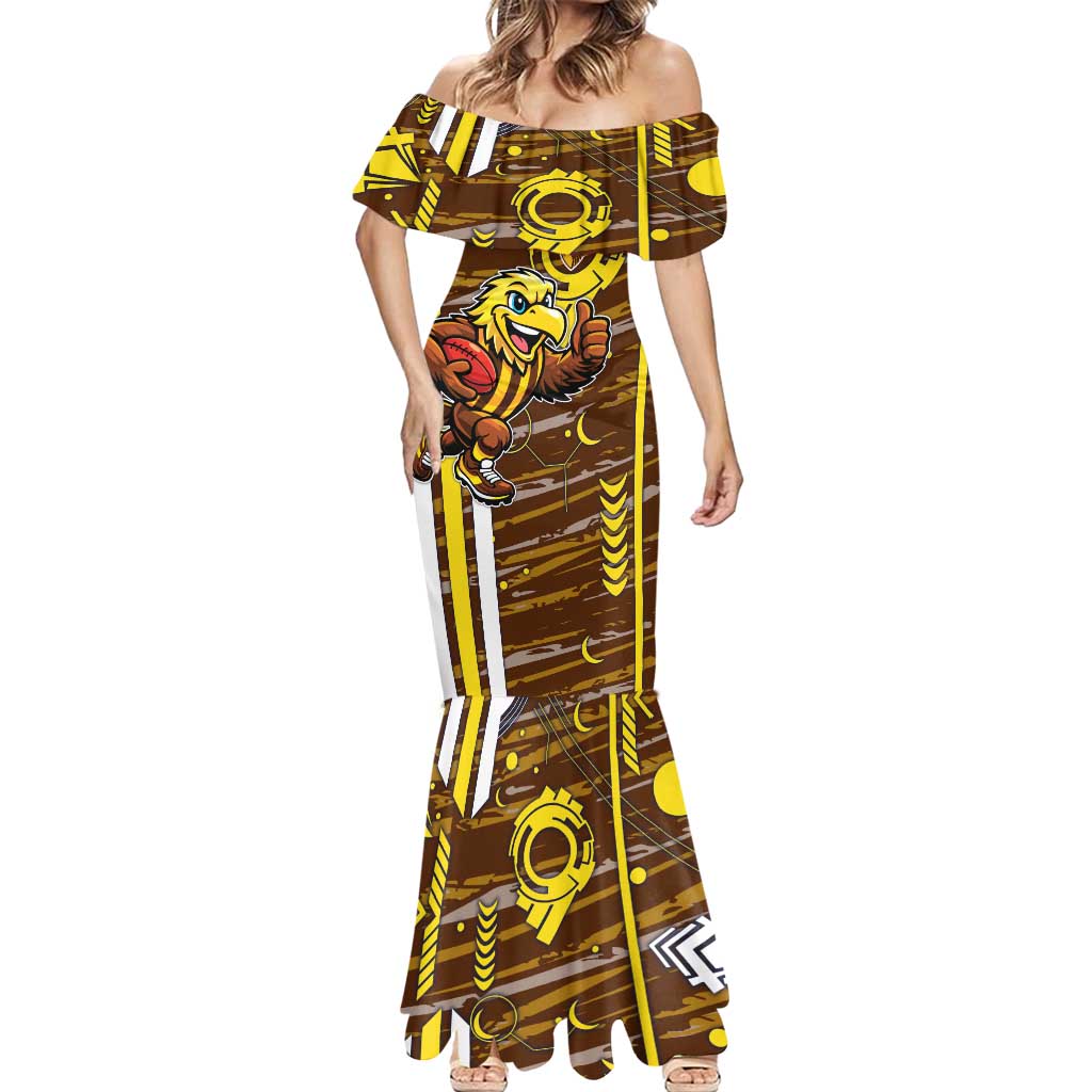 Hawthorn Hawks Mermaid Dress Mascot Cartoon Football Illustration Style
