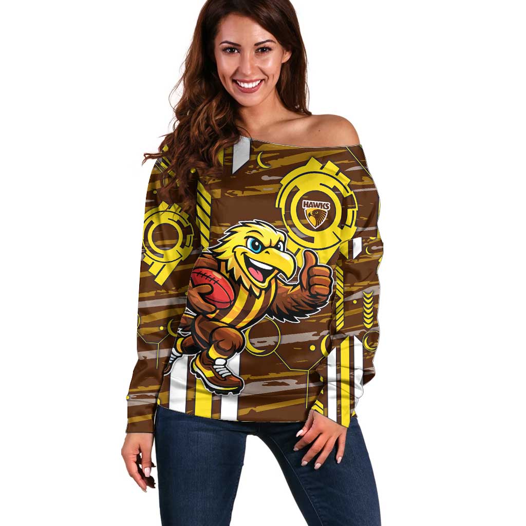 Hawthorn Hawks Off Shoulder Sweater Mascot Cartoon Football Illustration Style