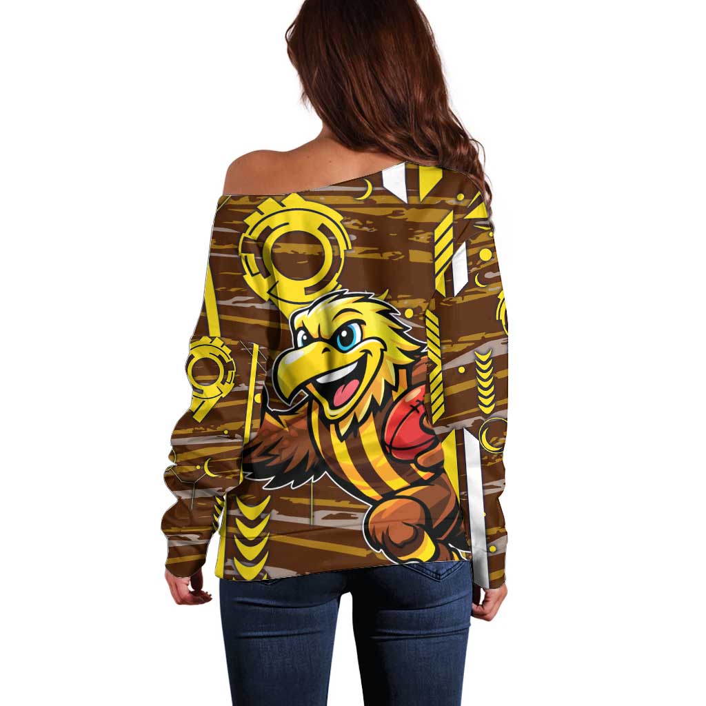 Hawthorn Hawks Off Shoulder Sweater Mascot Cartoon Football Illustration Style