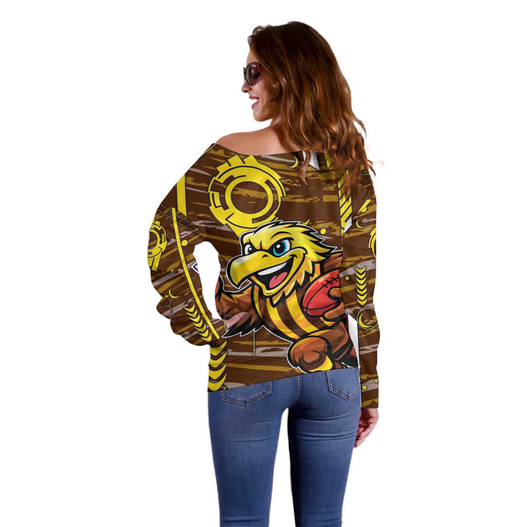 Hawthorn Hawks Off Shoulder Sweater Mascot Cartoon Football Illustration Style