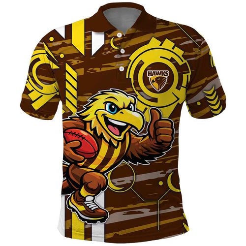 Hawthorn Hawks Polo Shirt Mascot Cartoon Football Illustration Style