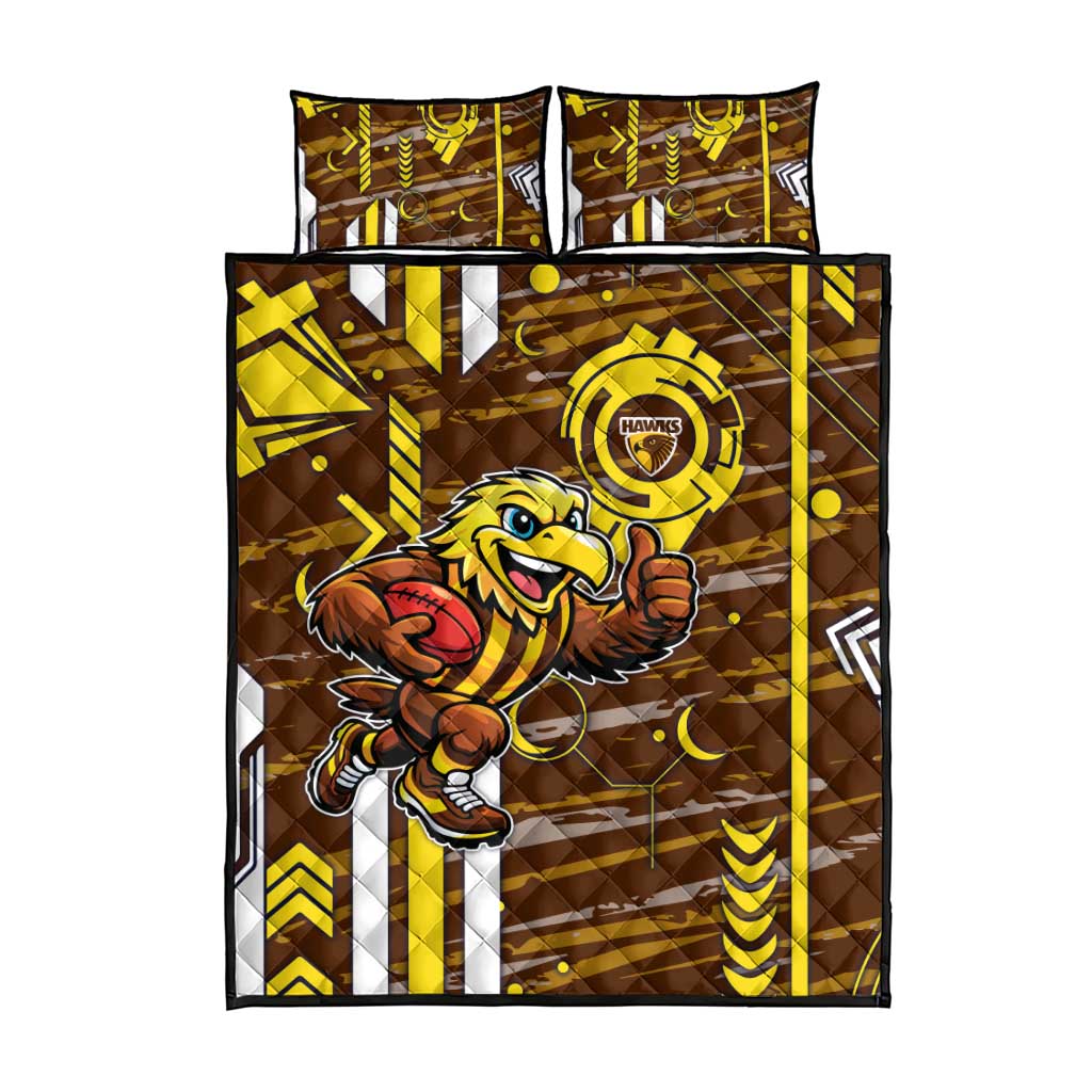 Hawthorn Hawks Quilt Bed Set Mascot Cartoon Football Illustration Style