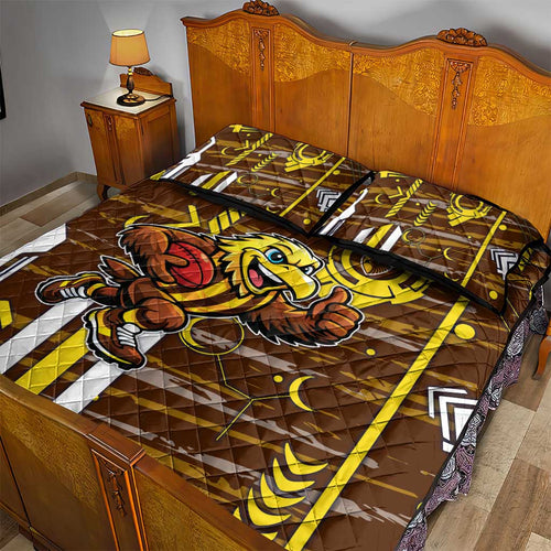 Hawthorn Hawks Quilt Bed Set Mascot Cartoon Football Illustration Style