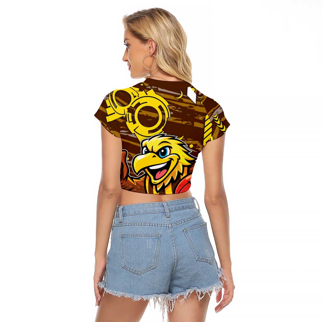 Hawthorn Hawks Raglan Cropped T Shirt Mascot Cartoon Football Illustration Style