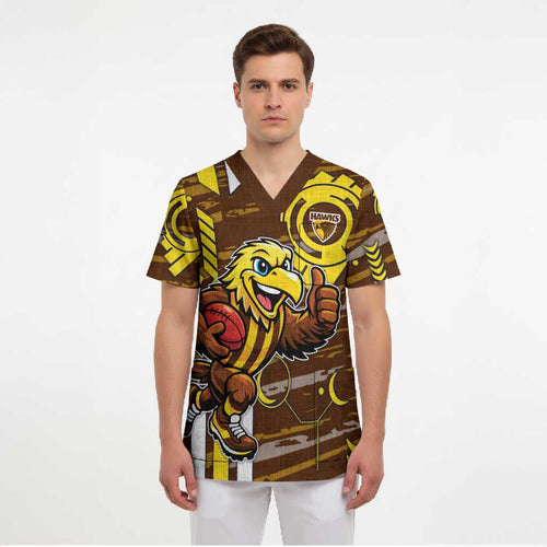 Hawthorn Hawks Scrub Top Mascot Cartoon Football Illustration Style