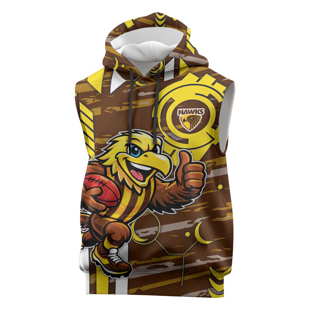 Hawthorn Hawks Sleeveless Hoodie Mascot Cartoon Football Illustration Style