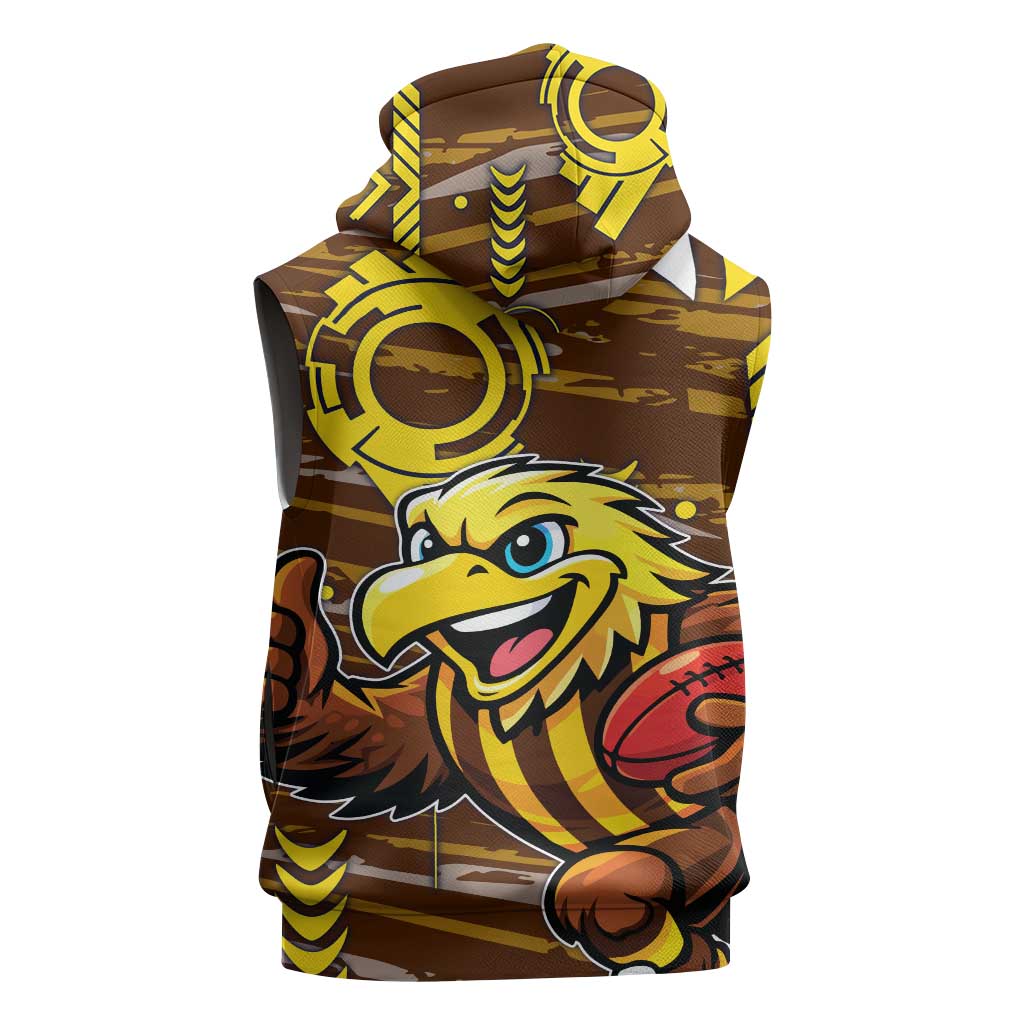 Hawthorn Hawks Sleeveless Hoodie Mascot Cartoon Football Illustration Style