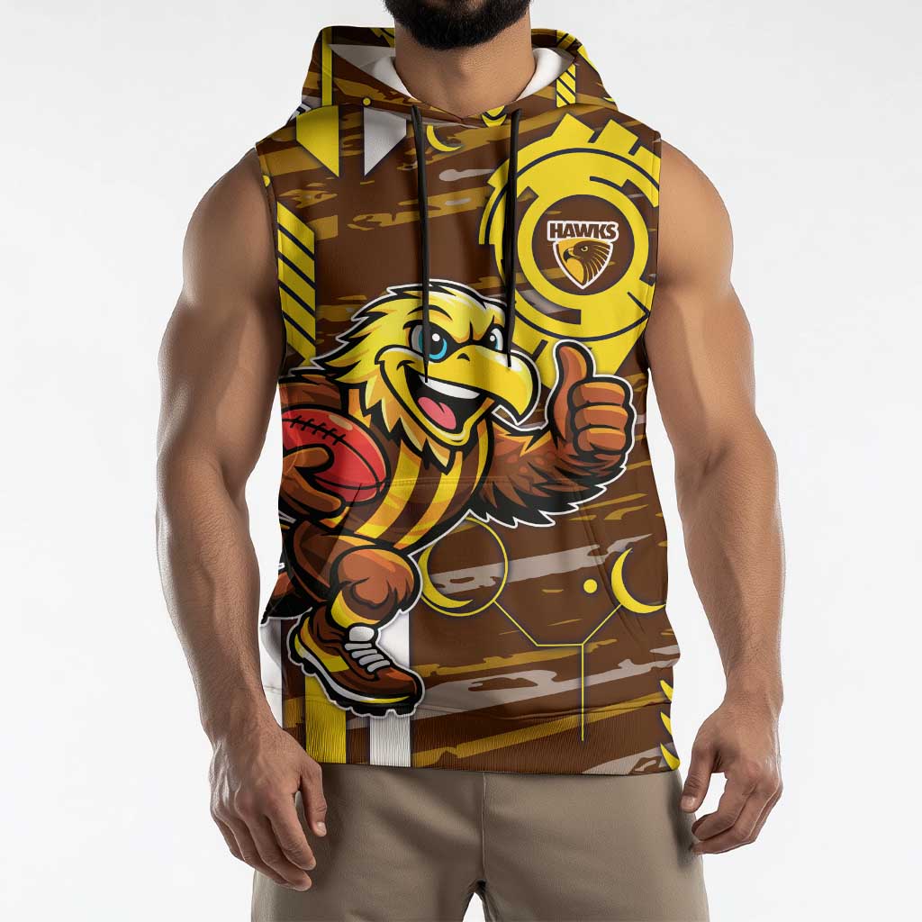 Hawthorn Hawks Sleeveless Hoodie Mascot Cartoon Football Illustration Style
