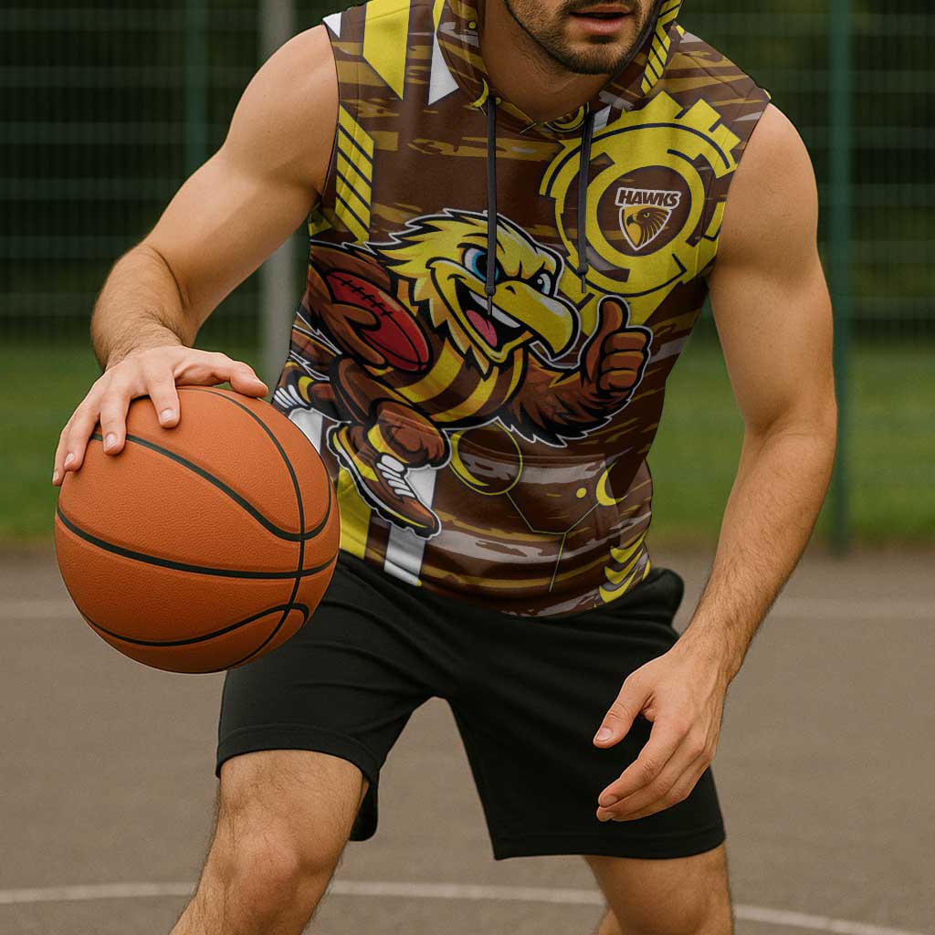 Hawthorn Hawks Sleeveless Hoodie Mascot Cartoon Football Illustration Style