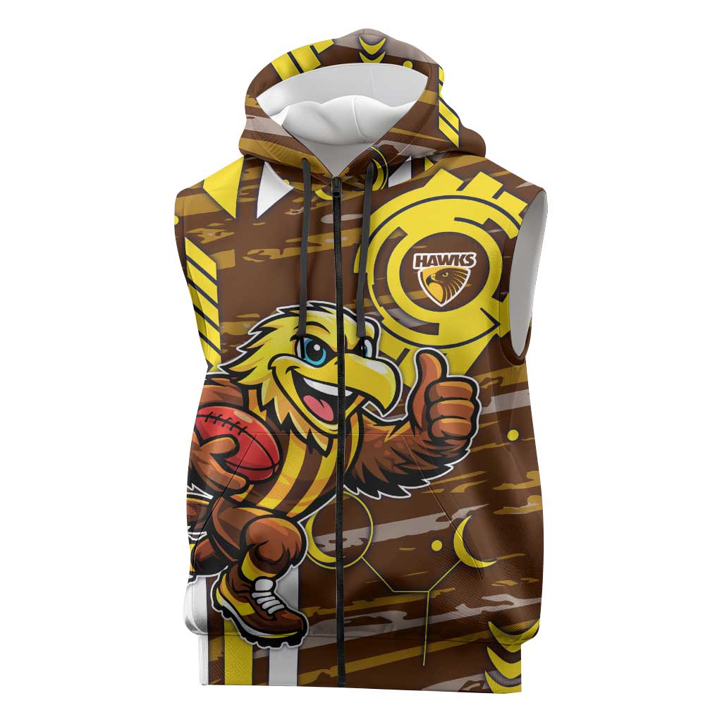 Hawthorn Hawks Sleeveless Zip Hoodie Mascot Cartoon Football Illustration Style