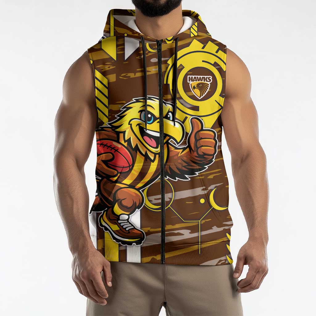 Hawthorn Hawks Sleeveless Zip Hoodie Mascot Cartoon Football Illustration Style