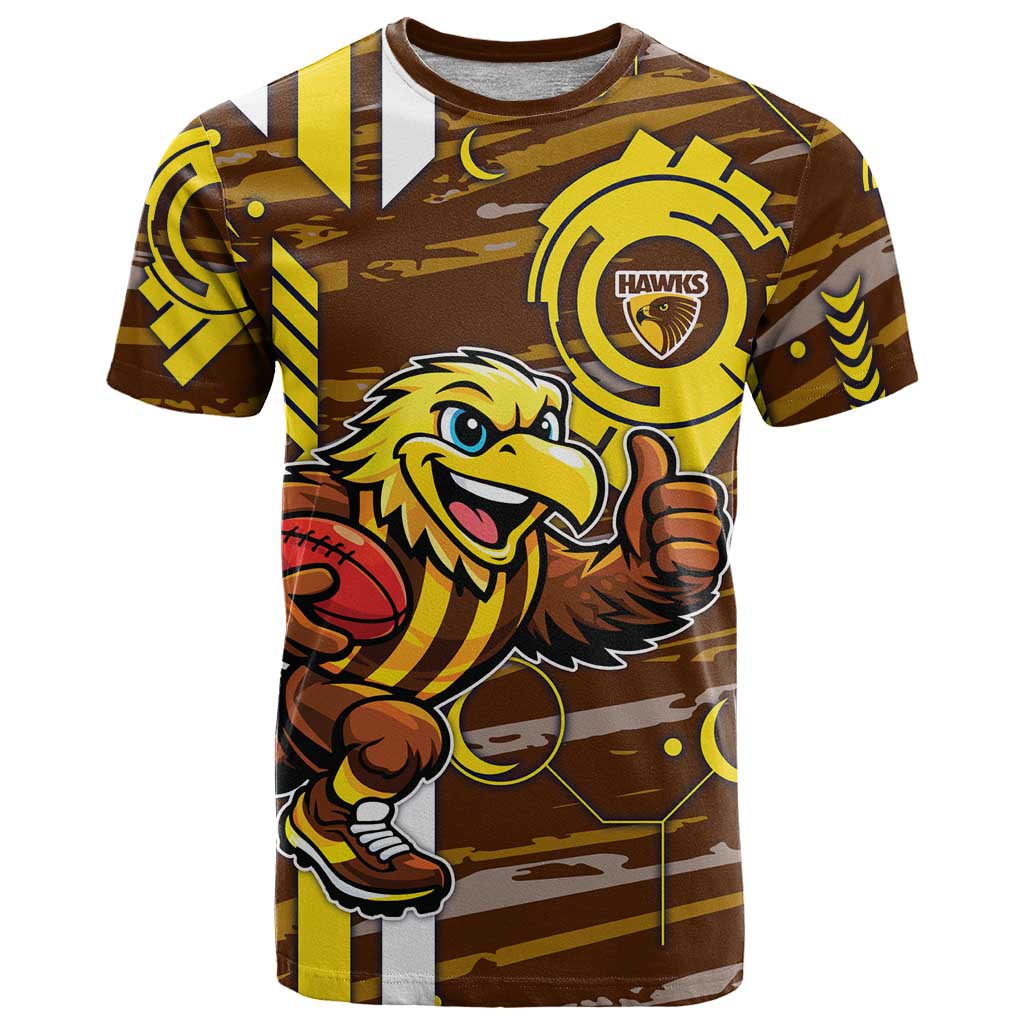 Hawthorn Hawks T Shirt Mascot Cartoon Football Illustration Style