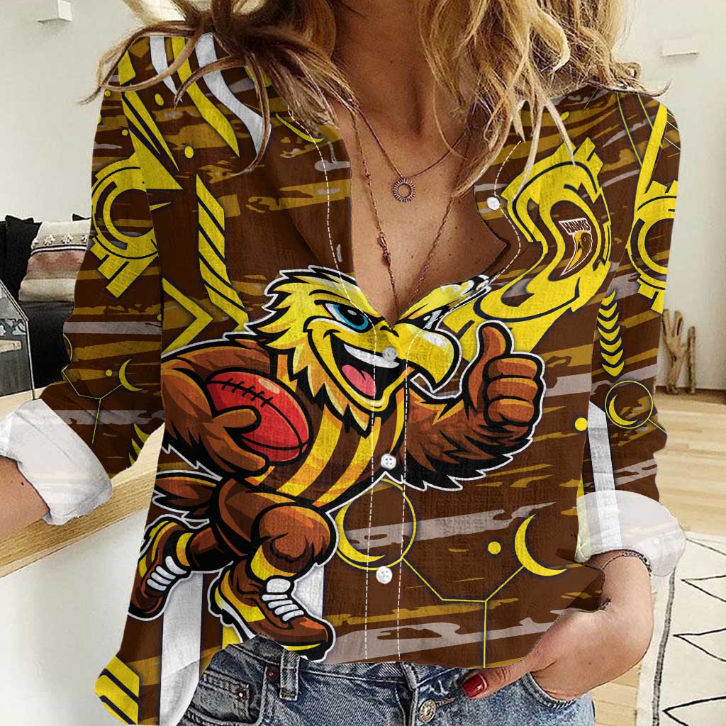 Hawthorn Hawks Women Casual Shirt Mascot Cartoon Football Illustration Style
