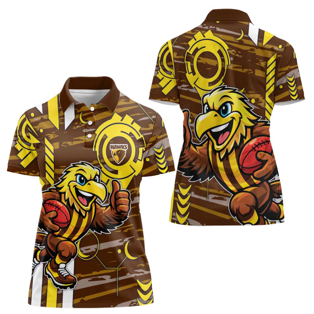 Hawthorn Hawks Women Polo Shirt Mascot Cartoon Football Illustration Style