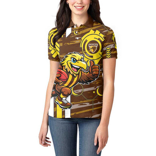 Hawthorn Hawks Women Polo Shirt Mascot Cartoon Football Illustration Style