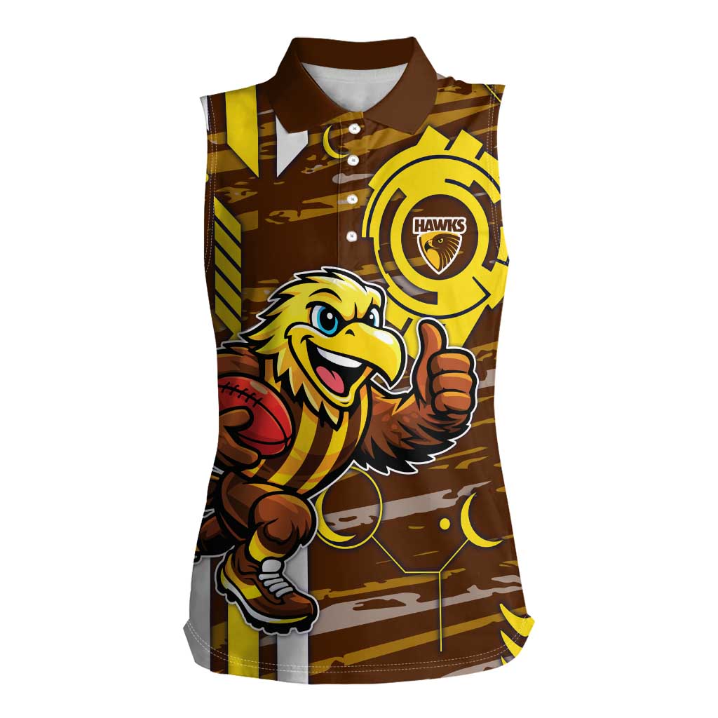 Hawthorn Hawks Women Sleeveless Polo Shirt Mascot Cartoon Football Illustration Style