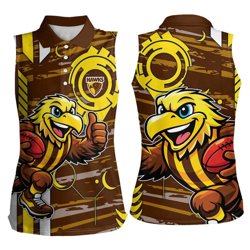 Hawthorn Hawks Women Sleeveless Polo Shirt Mascot Cartoon Football Illustration Style