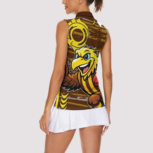 Hawthorn Hawks Women Sleeveless Polo Shirt Mascot Cartoon Football Illustration Style