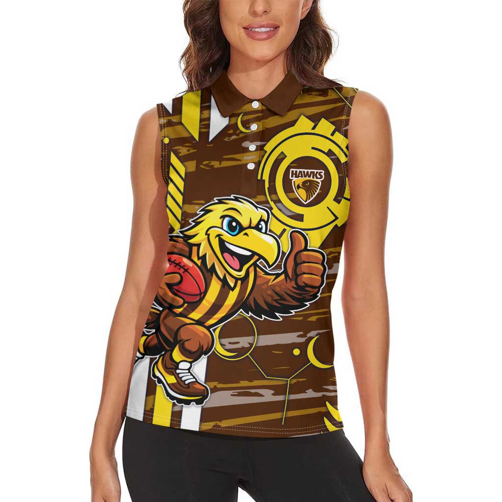 Hawthorn Hawks Women Sleeveless Polo Shirt Mascot Cartoon Football Illustration Style