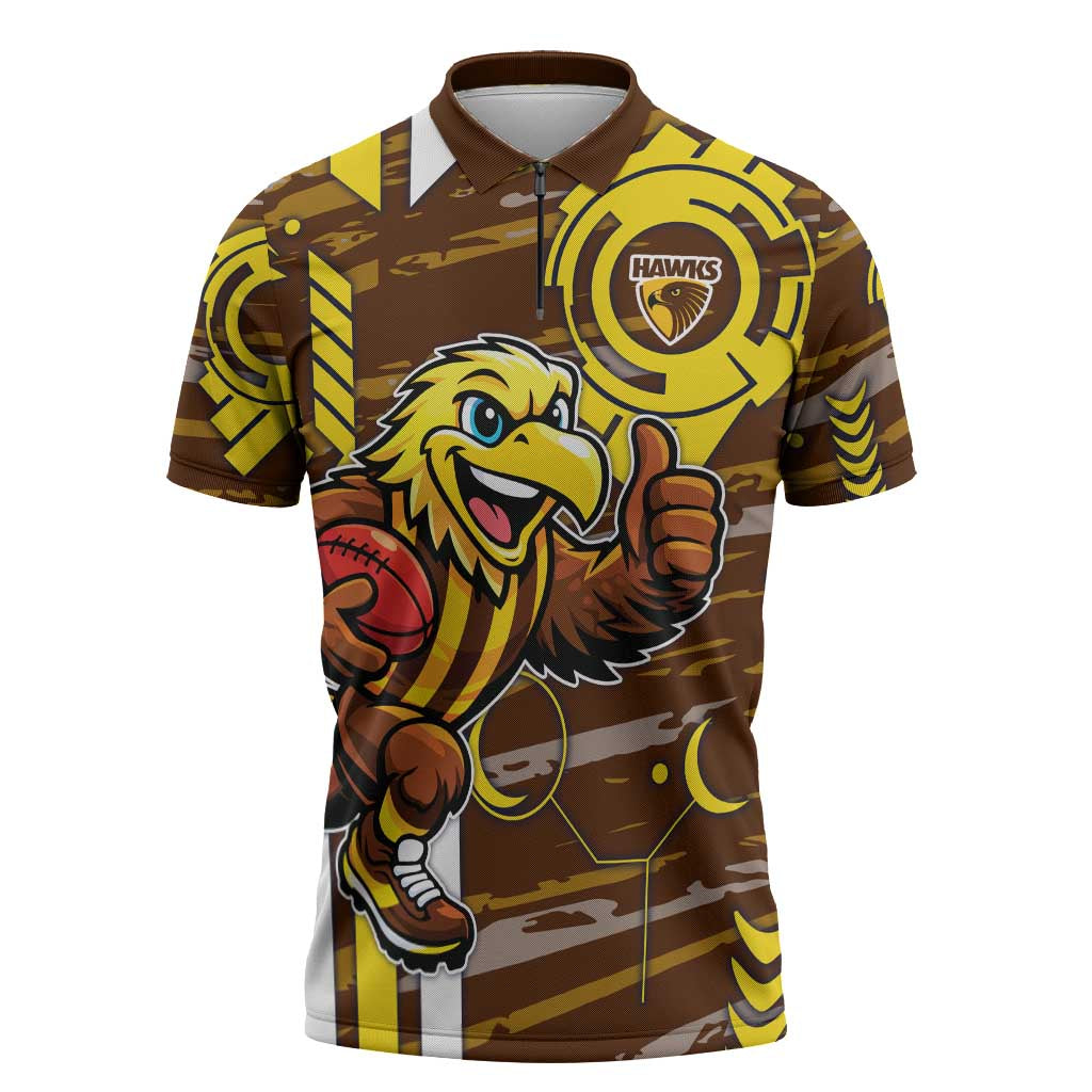 Hawthorn Hawks Zipper Polo Shirt Mascot Cartoon Football Illustration Style