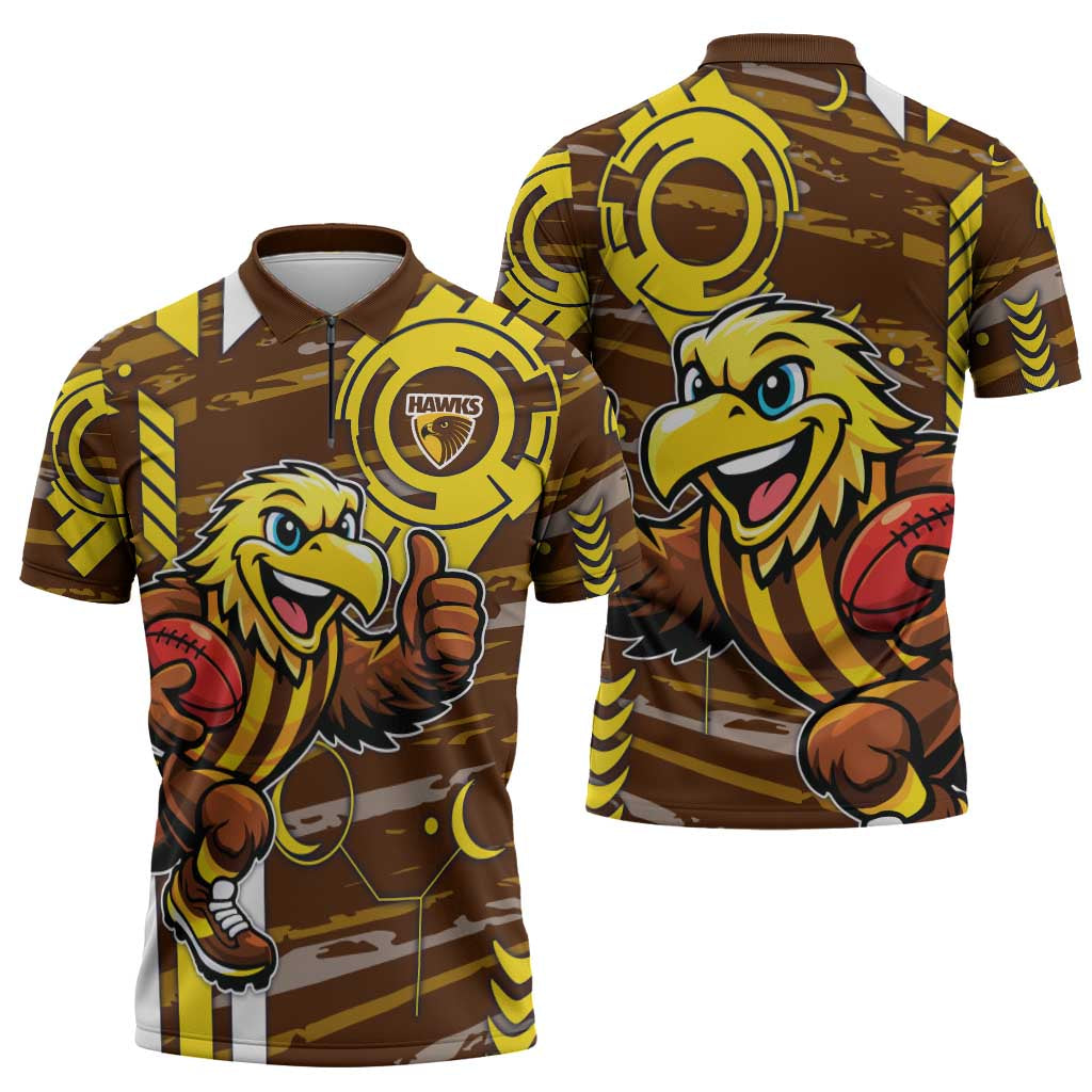 Hawthorn Hawks Zipper Polo Shirt Mascot Cartoon Football Illustration Style