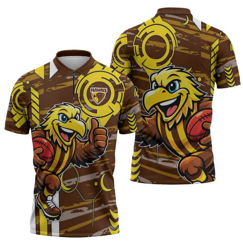 Hawthorn Hawks Zipper Polo Shirt Mascot Cartoon Football Illustration Style