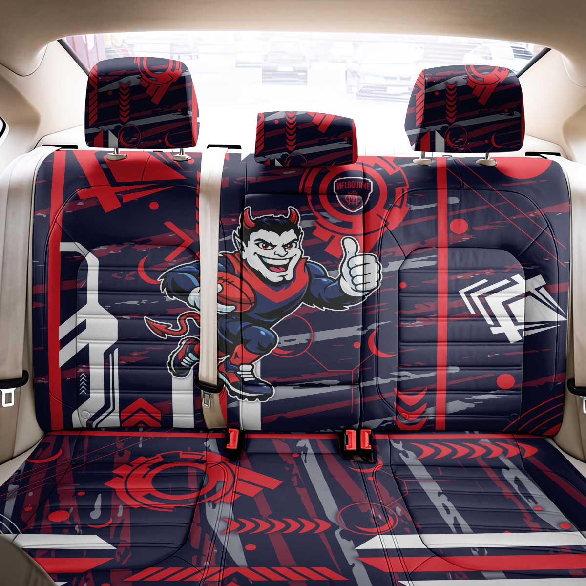 Melbourne Demons Back Car Seat Cover Mascot Cartoon Football Illustration Style