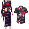 Melbourne Demons Couples Matching Long Sleeve Bodycon Dress and Hawaiian Shirt Mascot Cartoon Football Illustration Style