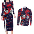 Melbourne Demons Couples Matching Long Sleeve Bodycon Dress and Long Sleeve Button Shirt Mascot Cartoon Football Illustration Style