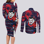 Melbourne Demons Couples Matching Long Sleeve Bodycon Dress and Long Sleeve Button Shirt Mascot Cartoon Football Illustration Style