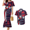 Melbourne Demons Couples Matching Mermaid Dress and Hawaiian Shirt Mascot Cartoon Football Illustration Style