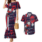 Melbourne Demons Couples Matching Mermaid Dress and Hawaiian Shirt Mascot Cartoon Football Illustration Style