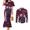 Melbourne Demons Couples Matching Mermaid Dress and Long Sleeve Button Shirt Mascot Cartoon Football Illustration Style