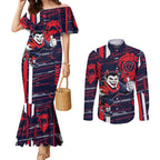 Melbourne Demons Couples Matching Mermaid Dress and Long Sleeve Button Shirt Mascot Cartoon Football Illustration Style
