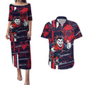 Melbourne Demons Couples Matching Puletasi and Hawaiian Shirt Mascot Cartoon Football Illustration Style