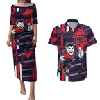Melbourne Demons Couples Matching Puletasi and Hawaiian Shirt Mascot Cartoon Football Illustration Style