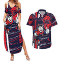 Melbourne Demons Couples Matching Summer Maxi Dress and Hawaiian Shirt Mascot Cartoon Football Illustration Style