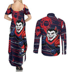 Melbourne Demons Couples Matching Summer Maxi Dress and Long Sleeve Button Shirt Mascot Cartoon Football Illustration Style