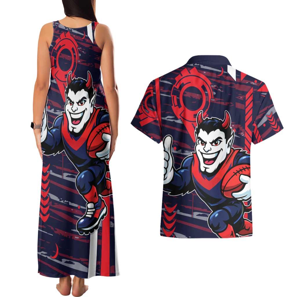 Melbourne Demons Couples Matching Tank Maxi Dress and Hawaiian Shirt Mascot Cartoon Football Illustration Style